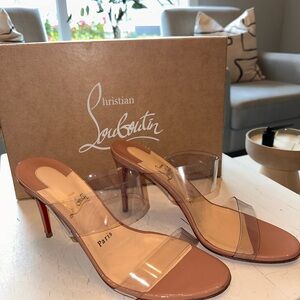 Christian Louboutin Nude "Just Nothing"  Stiletto Heels with Clear Strap- 85 mm